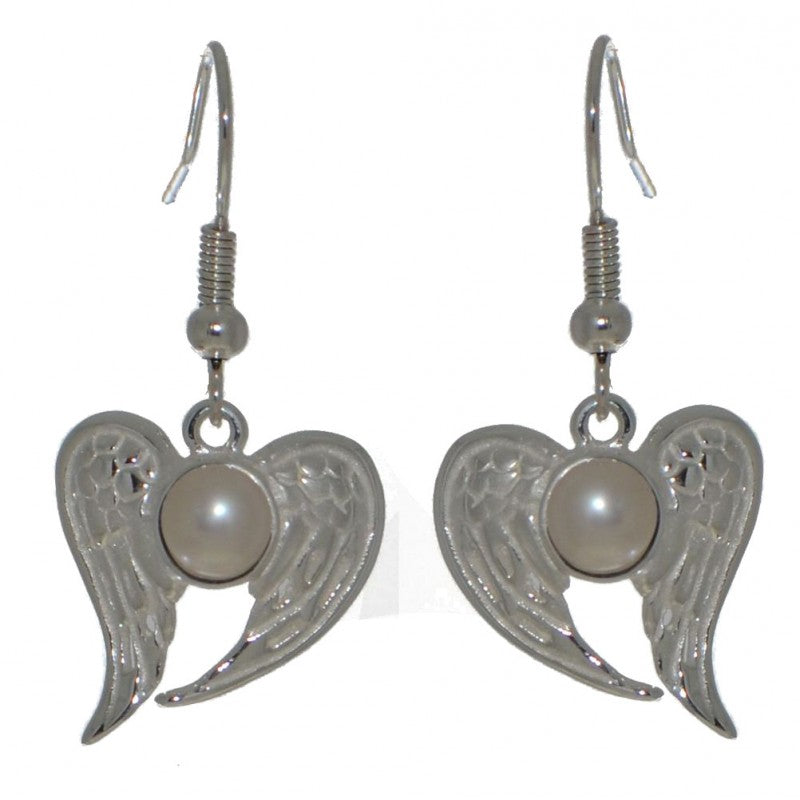 PEARL ANGEL silver plated freshwater pearl angel wings hook earrings by VIZ