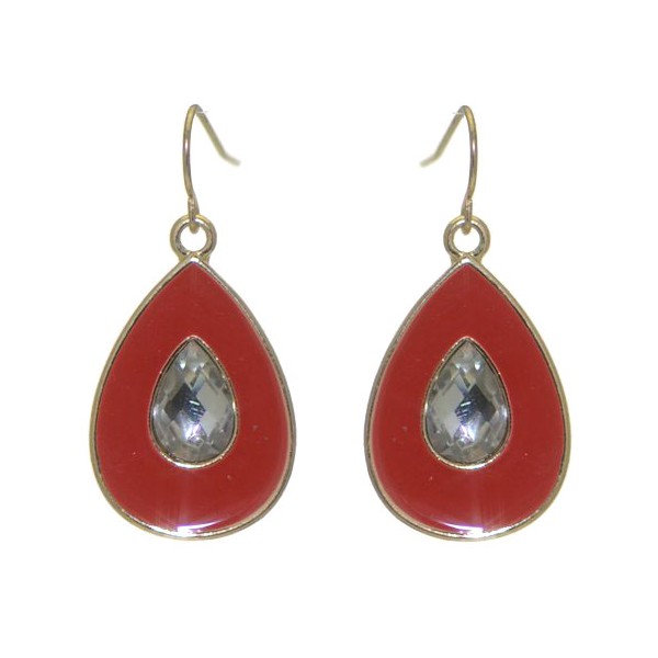PLUNKSNA Gold tone Red Crystal Hook Earrings