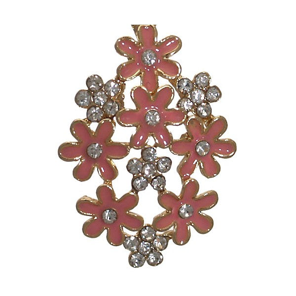 PRETTY Gold tone Peach Flower Crystal Hook Earrings