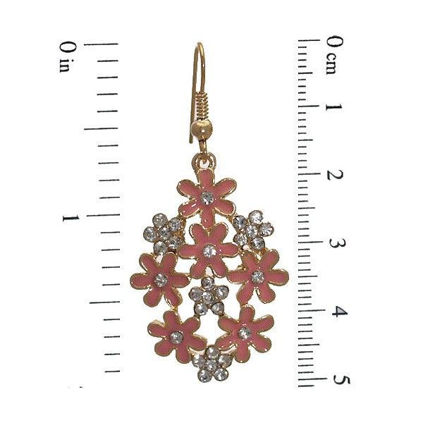 PRETTY Gold tone Peach Flower Crystal Hook Earrings