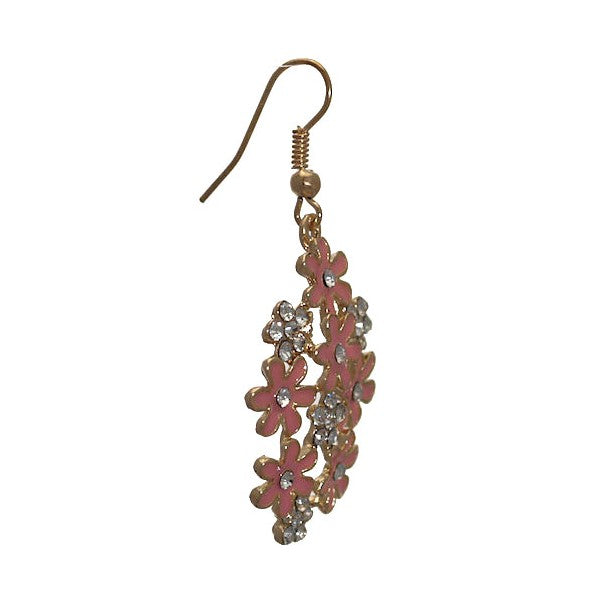 PRETTY Gold tone Peach Flower Crystal Hook Earrings