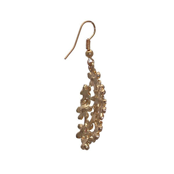 PRETTY Gold tone Peach Flower Crystal Hook Earrings