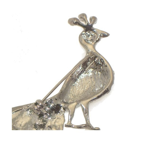 PRISSY Antique Silver Plated AB Crystal Peacock Brooch