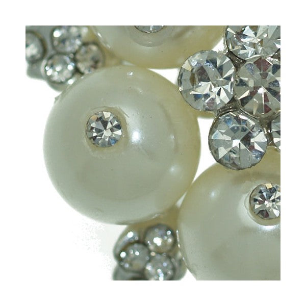 Prunus Silver tone Crystal faux Pearl Scarf Clip