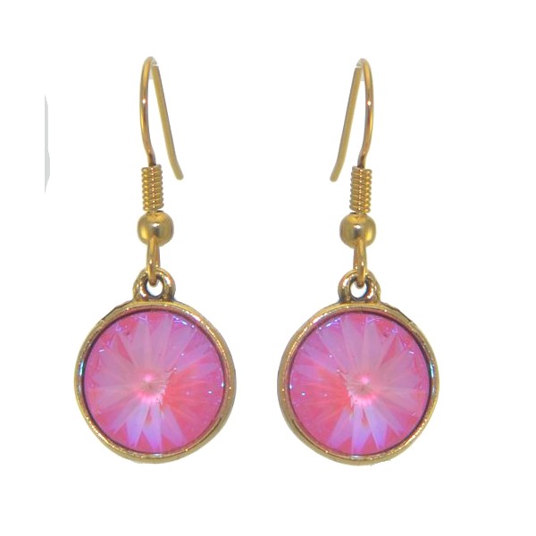 RIVOLI Gold plated Ultra Pink Crystal Hook Earrings