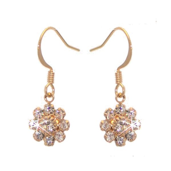 ROSINA Gold Plated Clear Crystal Flower Hook Earrings