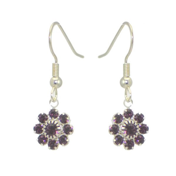 ROSINA Silver Plated Amethyst Flower Crystal Hook Earrings