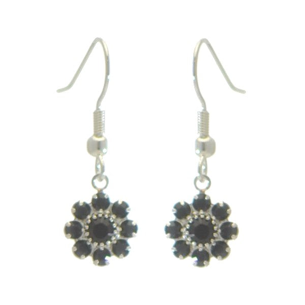 ROSINA Silver Plated Jet Crystal Flower Hook earrings