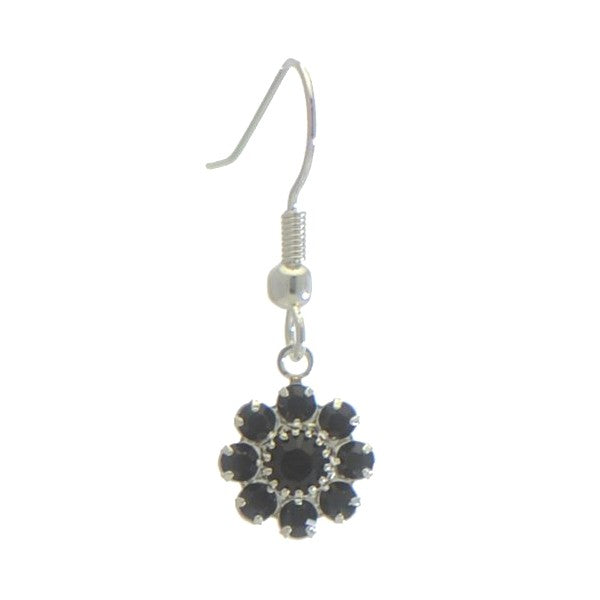 ROSINA Silver Plated Jet Crystal Flower Hook earrings