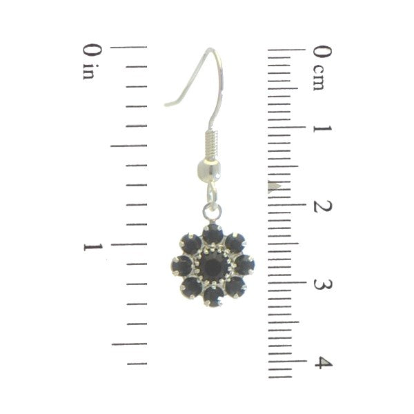 ROSINA Silver Plated Jet Crystal Flower Hook earrings