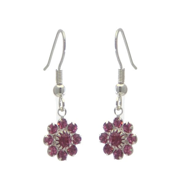 ROSINA Silver Plated Rose Crystal Flower Hook earrings