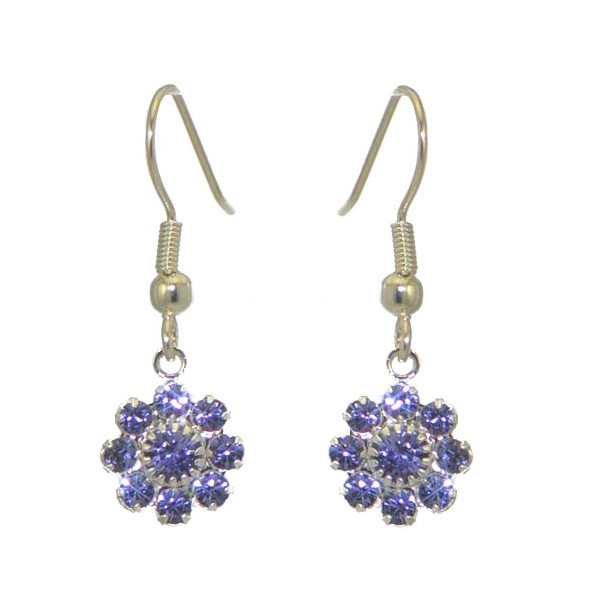 ROSINA Silver Plated Tanzanite Flower Crystal Hook Earrings