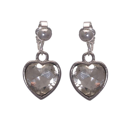 ROSWITHA Silver Plated Crystal Heart Clip On Earrings