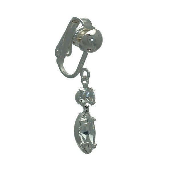 SALAMACINA Silver Plated Clear Crystal Clip On Earrings