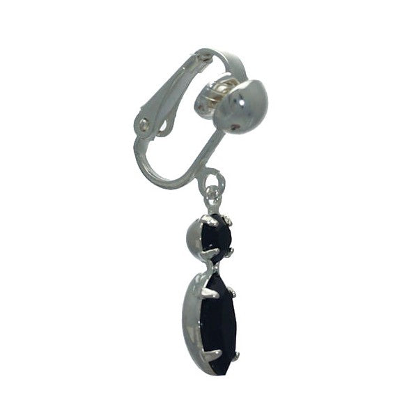 SALAMACINA Silver Plated Jet Crystal Clip On Earrings