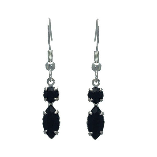 SALAMACINA Silver Plated Jet Crystal Hook Earrings
