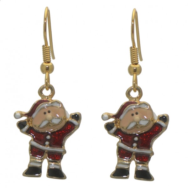 SANTA RED Gold plated Father Christmas Hook Earrings