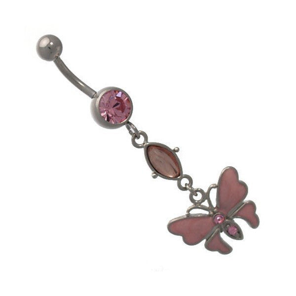 Sarita Silver Pink Crystal Surgical Steel Belly Bar