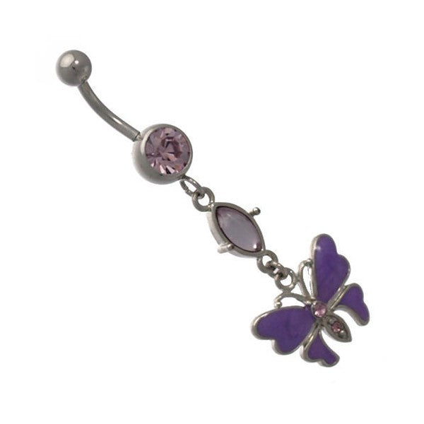 Sarita Silver Purple Crystal Surgical Steel Belly Bar