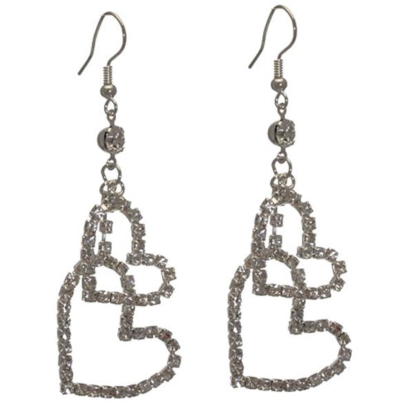 SOUHAILA Silver tone Crystal Hearts Hook Earrings