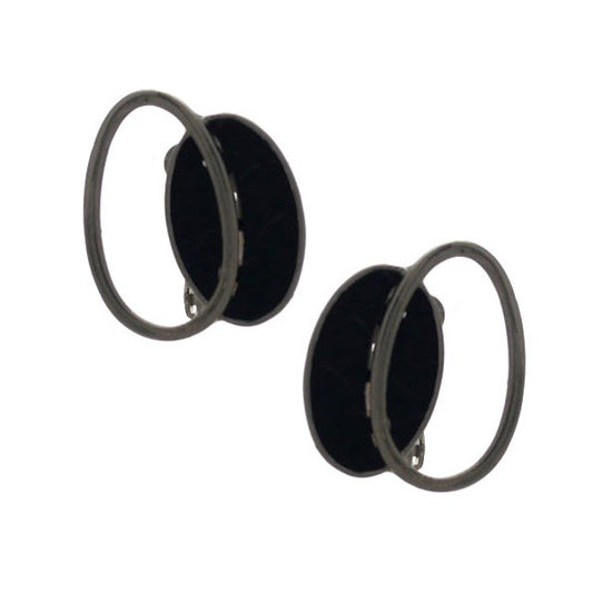 SPERANZA Silver tone  Black Double Hoop Clip On Earrings
