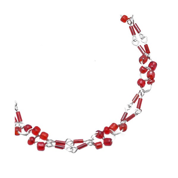 Taraka Silver tone Red Ankle Chain