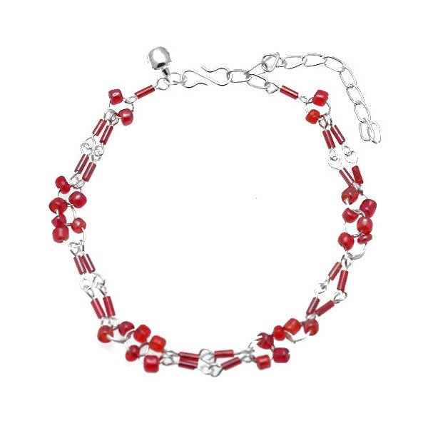 Taraka Silver tone Red Ankle Chain