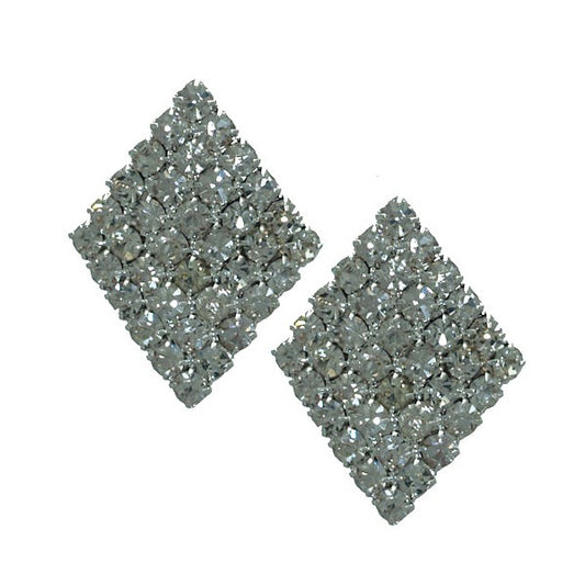 ULRIKE Silver tone Crystal Diamond Shape Clip On Earrings