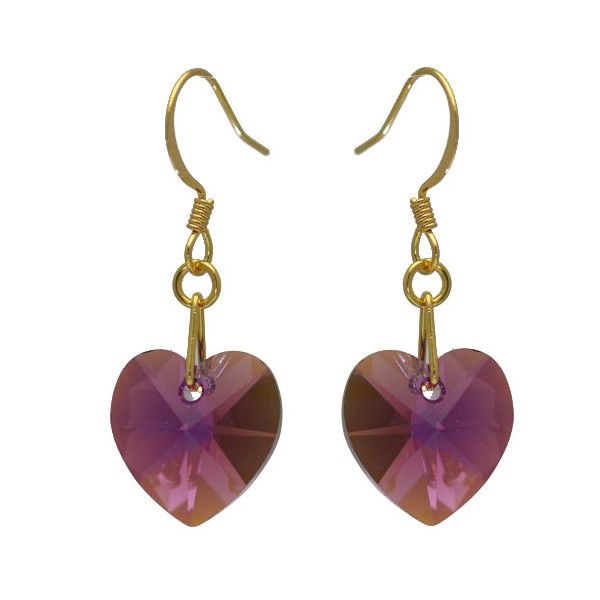 VALENTINE Gold Plated Amethyst AB Crystal Heart Hook Earrings