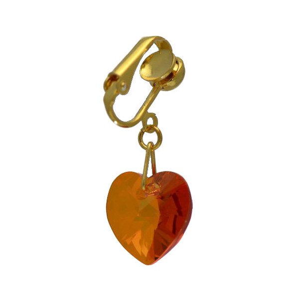 VALENTINE Gold Plated Astral Pink Crystal Heart Clip On Earrings