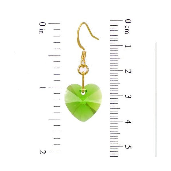 VALENTINE Gold Plated Fern Green Crystal Heart Hook Earrings
