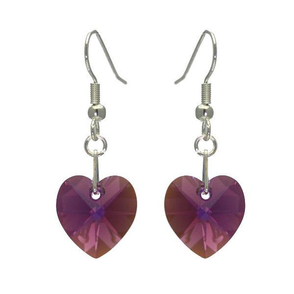 VALENTINE Silver Plated Amethyst AB Crystal Heart Hook Earrings