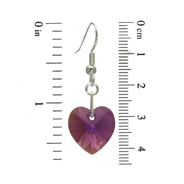 VALENTINE Silver Plated Amethyst AB Crystal Heart Hook Earrings