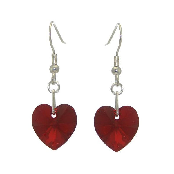 VALENTINE Silver Plated Siam AB Crystal Heart Hook Earrings
