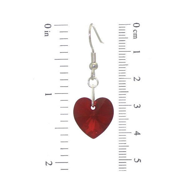 VALENTINE Silver Plated Siam AB Crystal Heart Hook Earrings