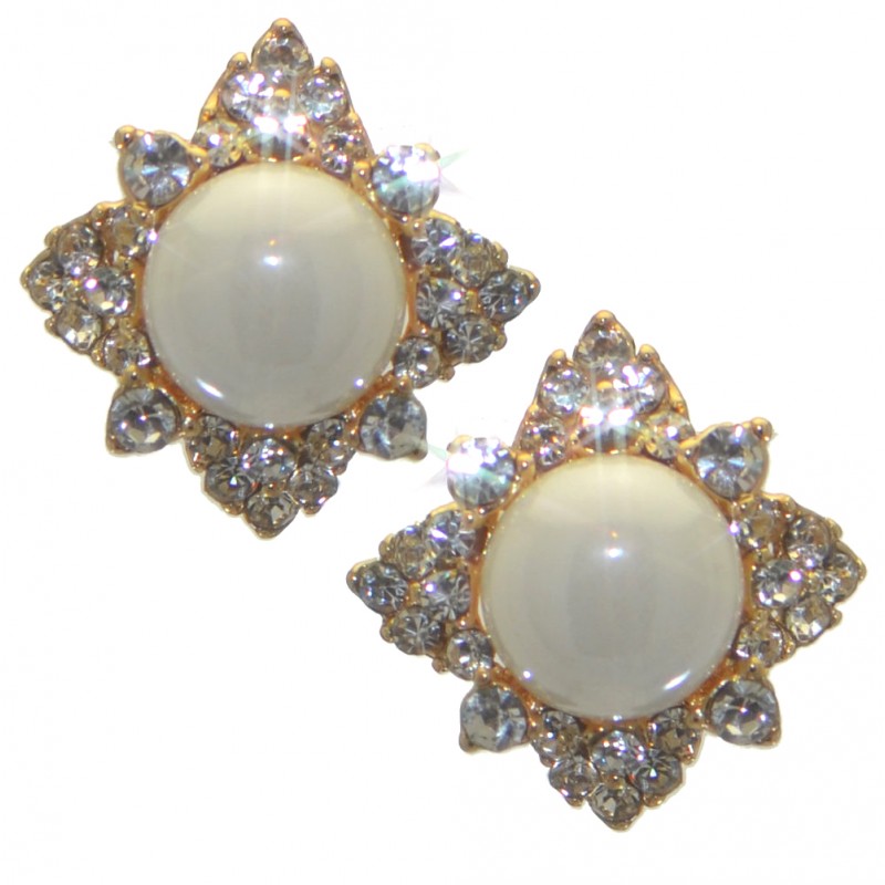 ABELIE gold plated crystal faux pearl clip on earrings
