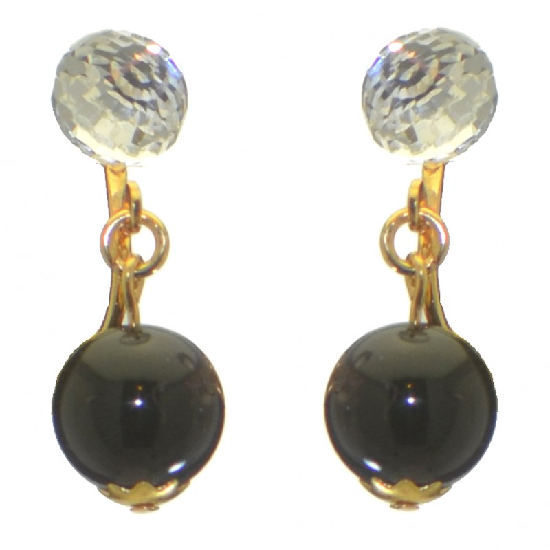 ABRIL gold plated Swarovski Elements crystal and black pearl clip on earrings
