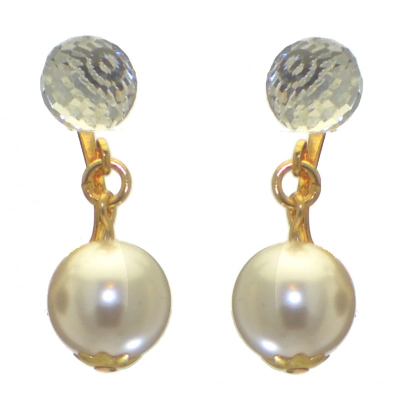 ABRIL gold plated Swarovski Elements crystal and white pearl clip on earrings