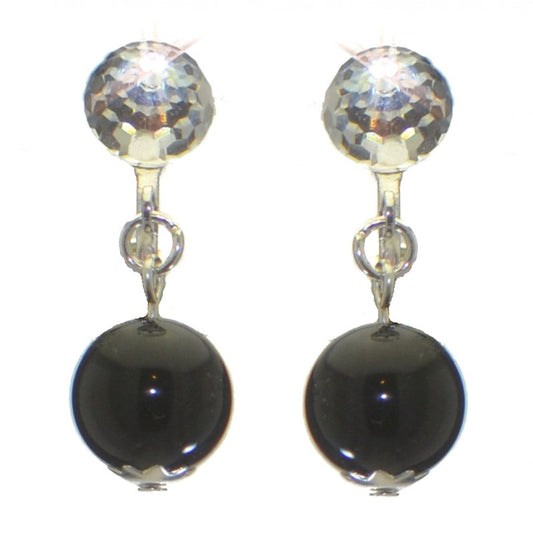 ABRIL silver plated Swarovski Elements crystal and black pearl clip on earrings