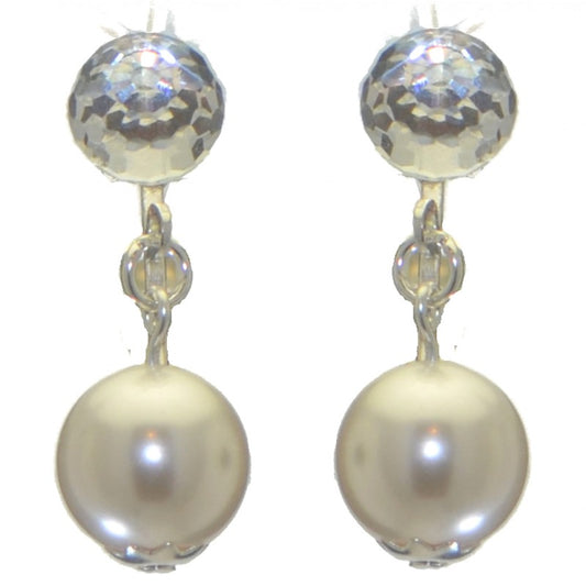 ABRIL silver  plated Swarovski Elements crystal and white pearl clip on earrings