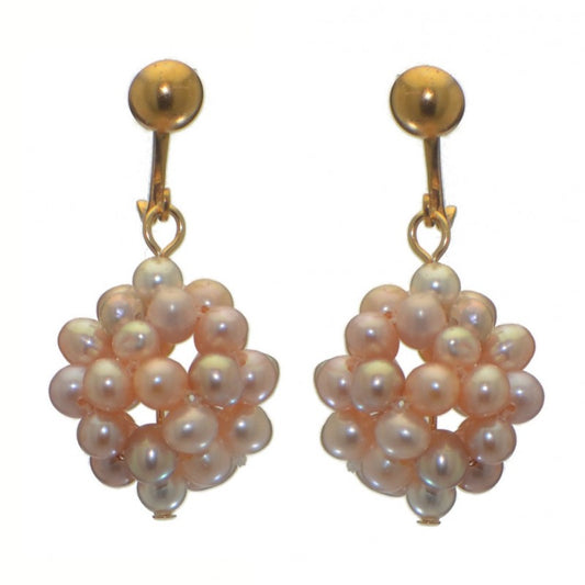 ACACIA gold plated pale mauve and pink  cultured pearl cluster clip on earrings