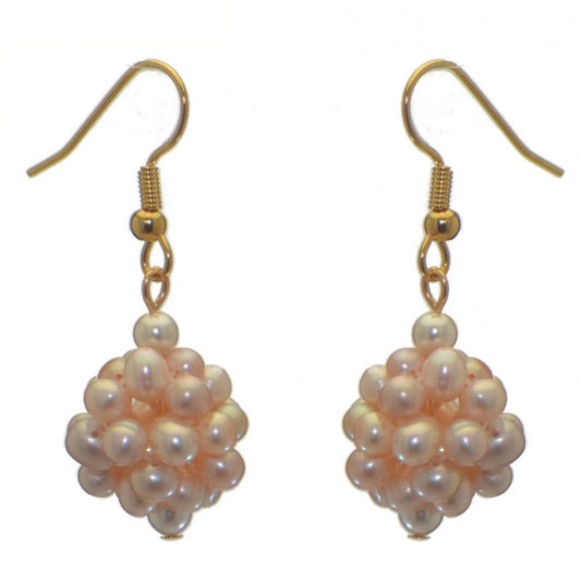 ACACIA gold plated pale mauve and pink cultured pearl cluster hook earrings