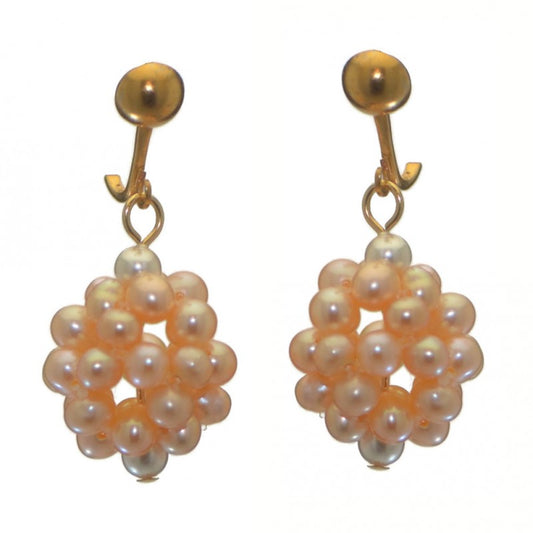 ACACIA gold plated peach cultured pearl cluster clip on earrings