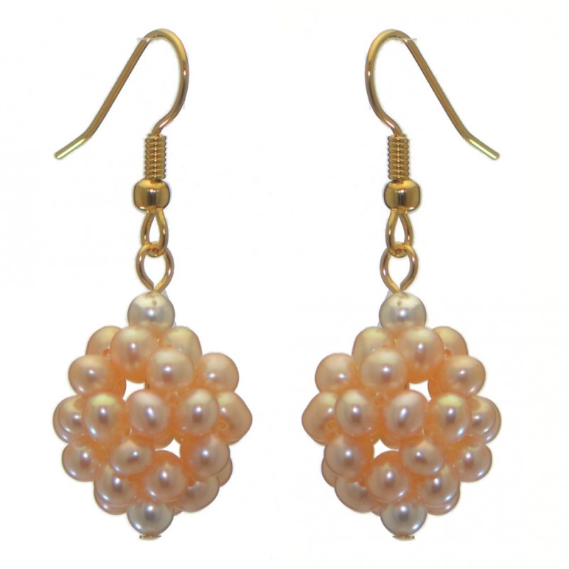 ACACIA gold plated peach cultured pearl cluster hook earrings