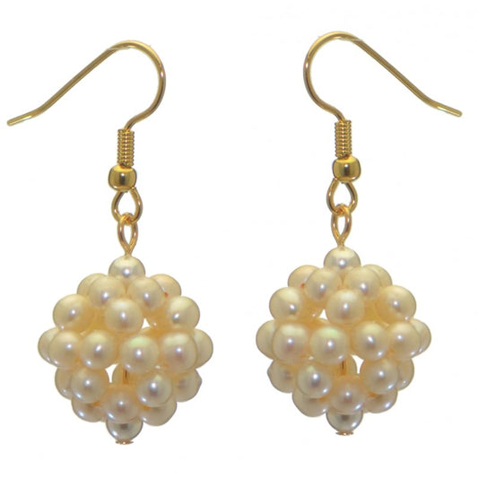 ACACIA gold plated white cultured pearl cluster hook earrings