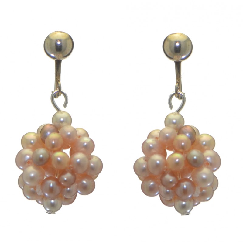 ACACIA silver plated pale mauve and pink cultured pearl cluster clip on earrings