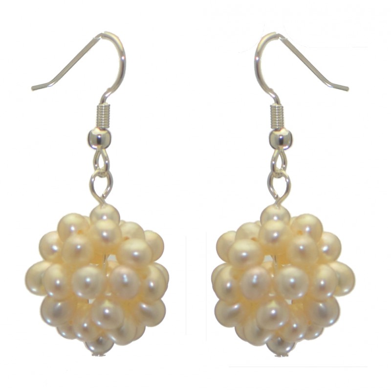 ACACIA silver plated white cultured pearl cluster hook earrings