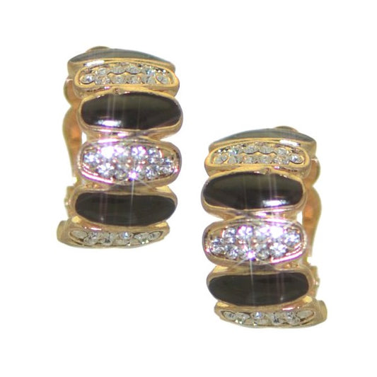 ACCALIA Gold Black Crystal Clip On Earrings