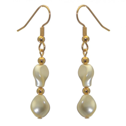 ACCALIA gold plated cream Swarovski elements wave pearl hook earrings