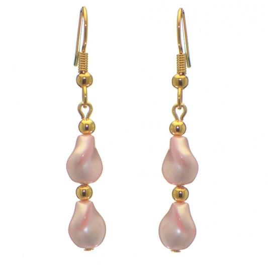 ACCALIA gold plated pink Swarovski elements wave pearl hook earrings